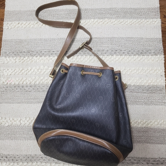 CHRISTIAN DIOR Black Honeycomb Bucket Bag Purse - Picture 2 of 15